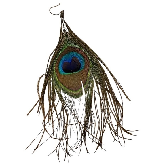 Peacock Feather Earring Blue & Green Approximately 5” Long ONLY ONE EARRING - Picture 4 of 12